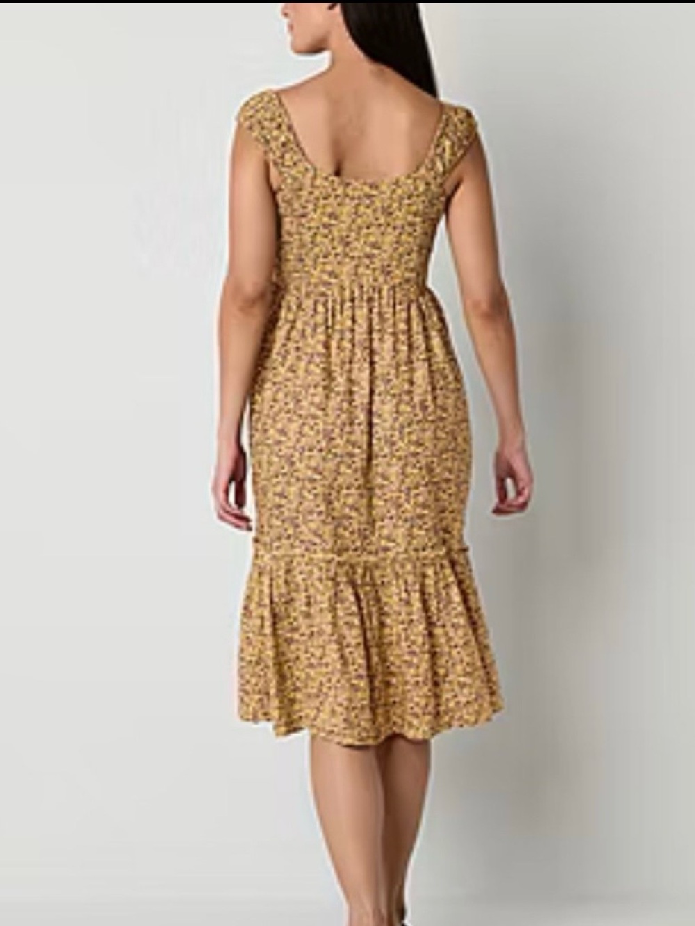 Arizona Jean Company Yellow Floral Midi Dress with Smocked Bodice XS - Picture 3 of 8